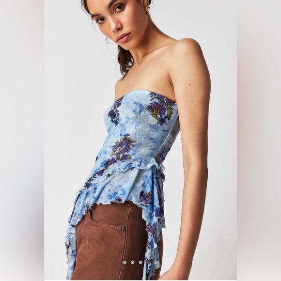 Free people Taylor tube top purple floral mesh size large - Picture 2 of 13